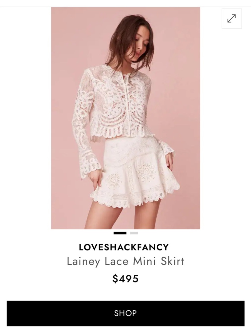 LoveShackFancy White Lace Mini Skirt with Scalloped Hem